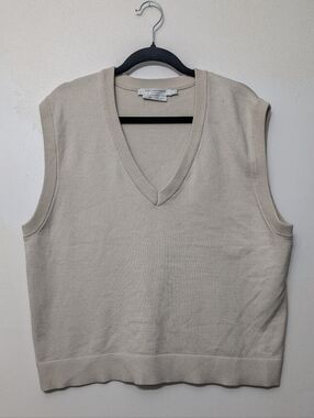 Contemporaine Cream V-Neck Knit Sweater Vest 50% Viscose